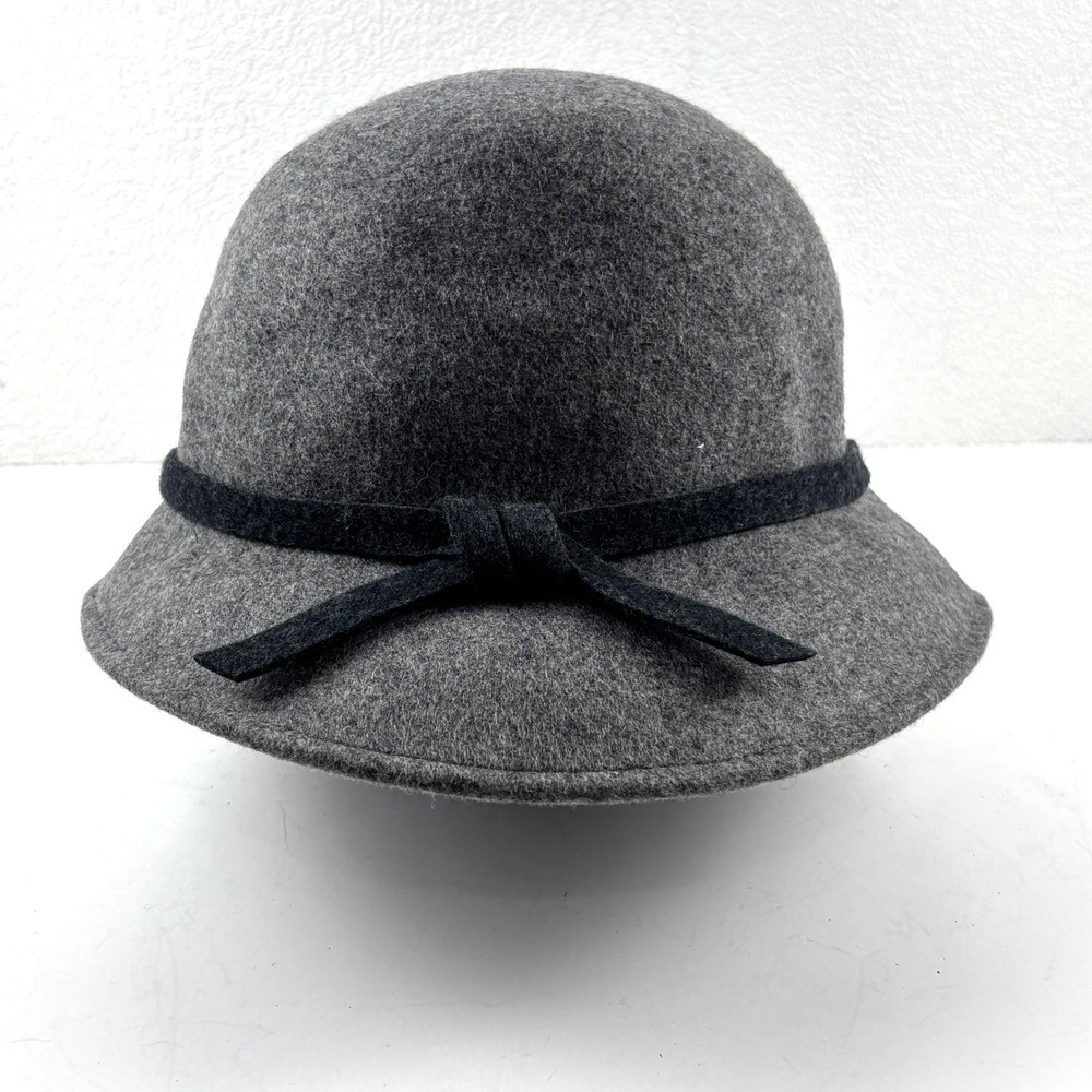 Currency by Helen Welsh Cloche Hat Women One Size‎ Gray Wool Felt Bow Flapper